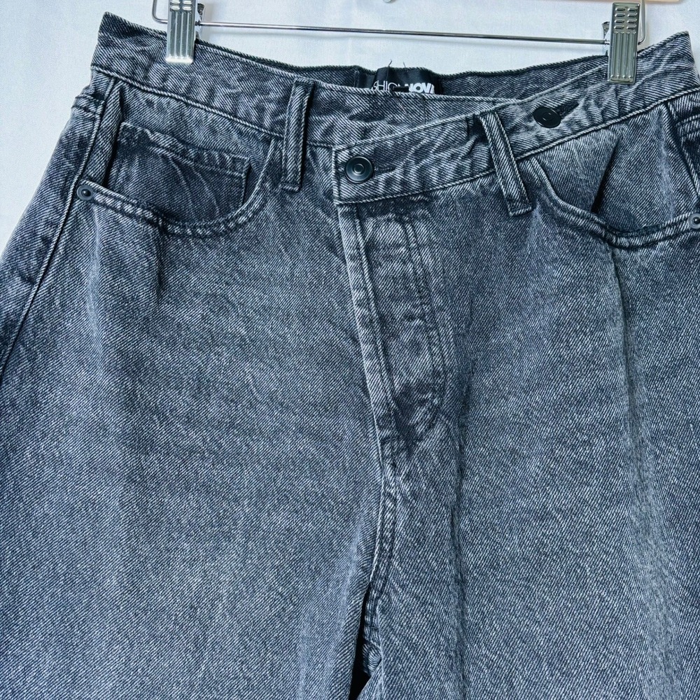*NWT* Fashion Nova Straight Leg Jeans Women Sz. 7 Grey Crossover Button Fly - Picture 4 of 5